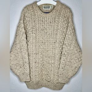 Aran Sweater Market Men’s XL Oatmeal Chunky Cable Knit Ireland 100% Wool